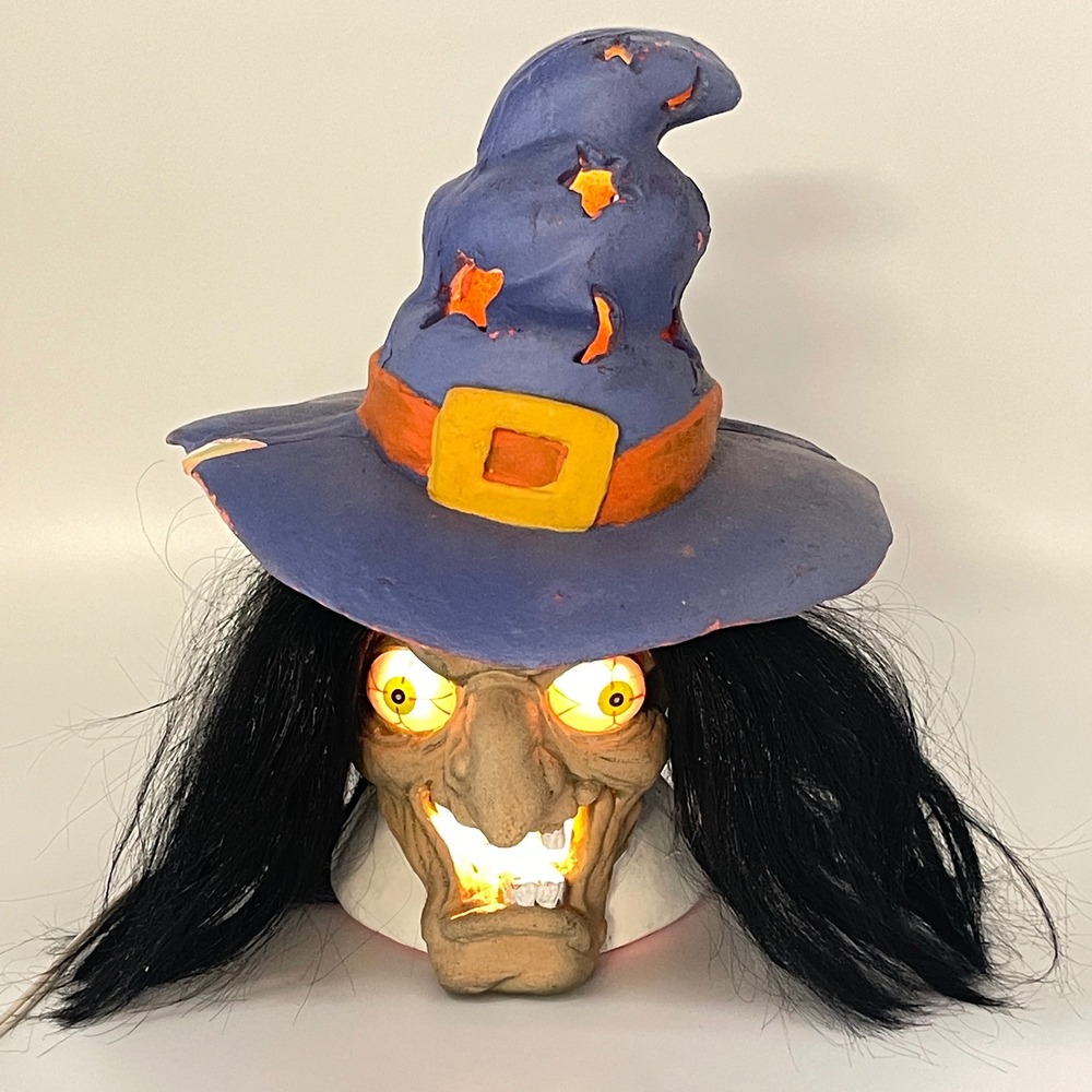 Vintage 1993 Trendmasters Halloween Witch Head Foam Lamp Light Up Spooky Decor